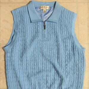 Fairway & Greene 1/4 Zip Sweater Vest Blue Knit Fully Lined Cotton Cashmere LG.
